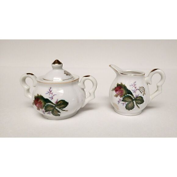 VINTAGE JAPAN MINITURE MOSS ROSE REPLACEMENT CREAMER/SUGAR BOWL - Picture 1 of 3